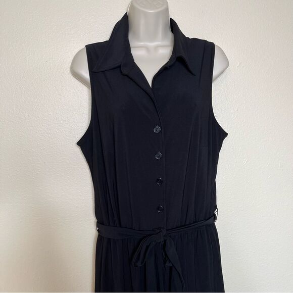 Lane Bryant Black Jumpsuit Sleeveless Wide Leg Belted Button Front Women 14/16 - Picture 3 of 15